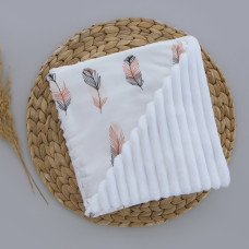 Плед плюш, без утеплення Пір‘їнки Коралові / Білий плюш 100/80