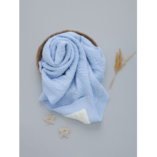 Плед вʼязаний утеплений (Natural Wool) Блакитний косичка широка 90/80
