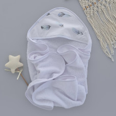 Дитячий рушник з кутиком махровий (100% котон) Пірʼїнки Блакитний 90/80