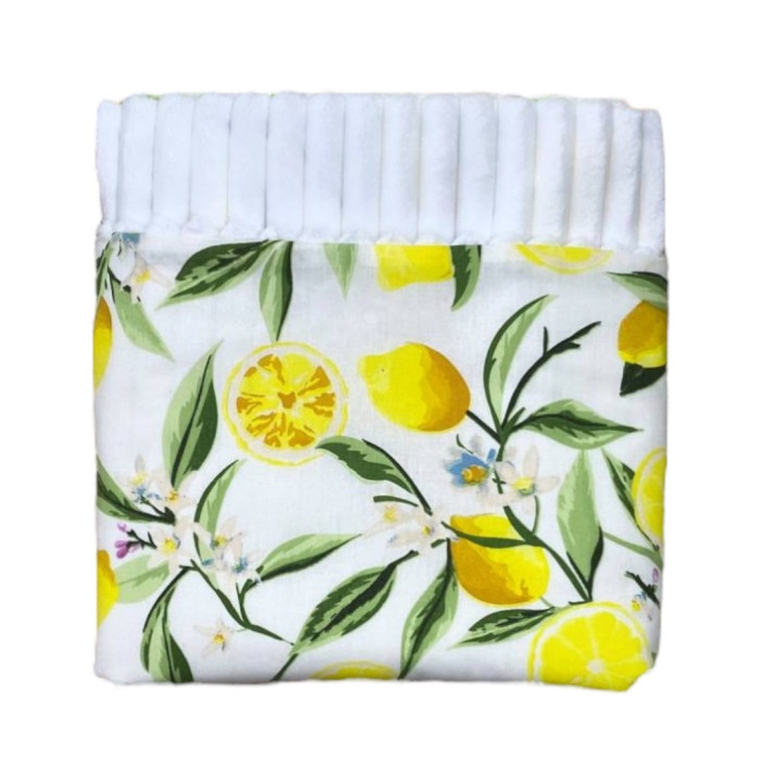 Плед плюш, без утеплення Лимони/ Білий плюш 100/80