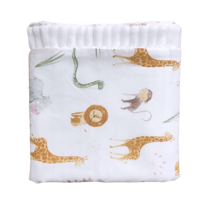 Плед плюш, без утеплення Жирафіки /Білий плюш 100/80