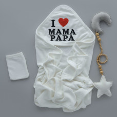 Дитячий рушник з кутиком махровий Мама Papa Молочний 90/85