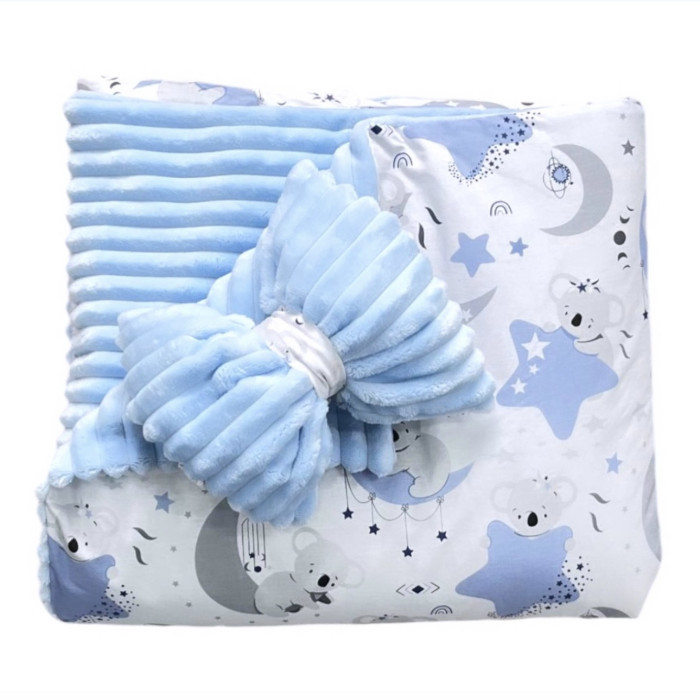 Плед зі з‘ємним утеплювачем та бантом-резинкою Коала Блакитний / Блакитний плюш 90/80