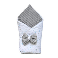 Плед зі зʼємним утепленням та бантом -резинкою Сердечка Блакитний -Сірий (гліттер) /Сірий плюш 90/80