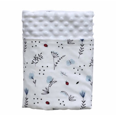 Плед плюш, без утеплення Квіточки Блакитний/ Білий плюш пупиришка 100/80