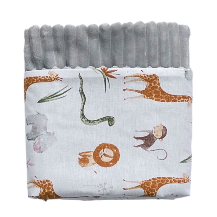 Плед плюш, без утеплення Жирафіки /Сірий плюш 100/80