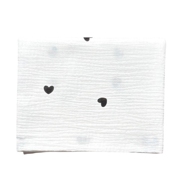 Муслінова пелюшка жатка 2 шари Сердечка чорні на білому 90/65