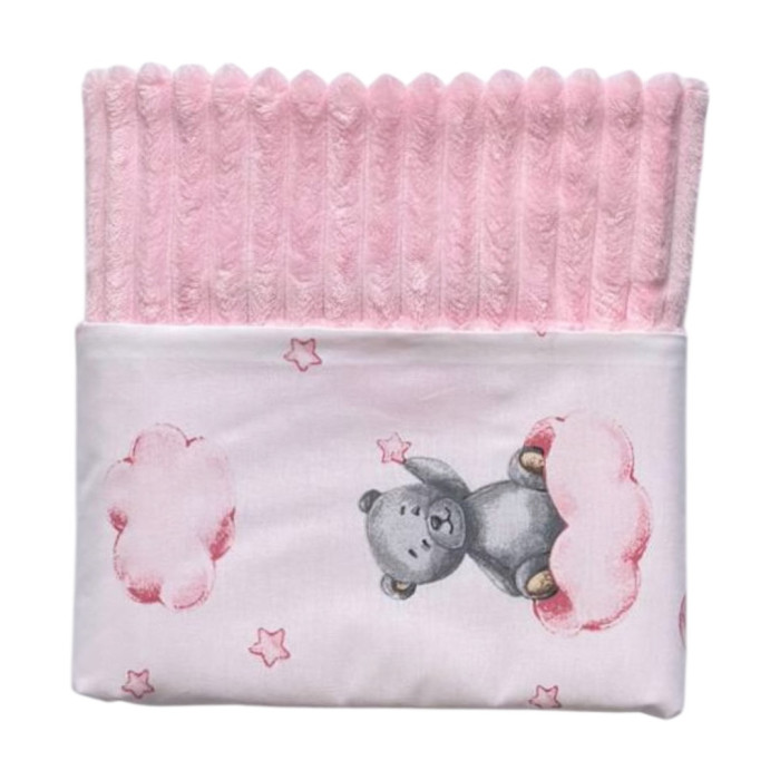 Плед плюш, без утеплення Ведмедик на хмаринці Рожевий/ Рожевий плюш 100/80