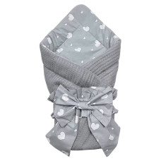 Плед-конверт з бантом резинкою 80/80 Сірий/ Сердечка білий / Весна (Синтепон 150)