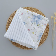 Плед плюш, без утеплення Зайчики Блакитний / Білий плюш 100/80