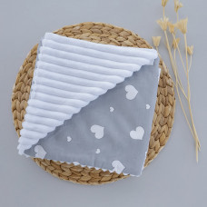 Плед плюш, без утеплення Сердечка білі на сірому /Білий плюш 100/80