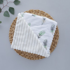 Плед плюш, без утеплення Пір’їнки Зелений / Молочний плюш 100/80