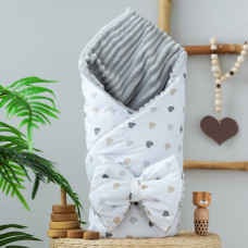 Плед зі з‘ємним утеплювачем та бантом-резинкою Сердечка Бежевий / Сірий плюш 90/80