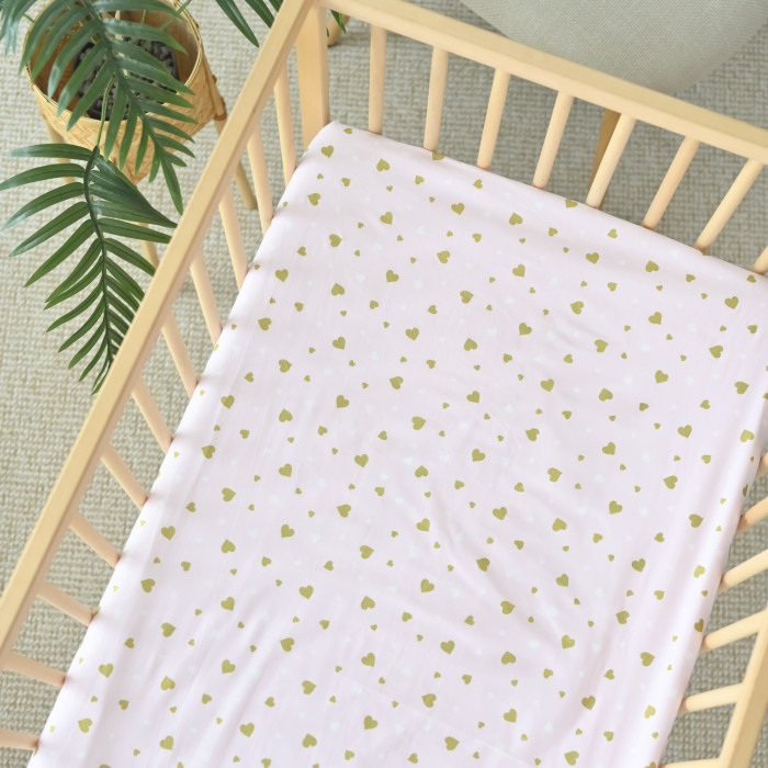 Простинка на гумці в ліжко 120*60 Сердечка Рожевий (гліттер)