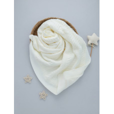 Плед вʼязаний утеплений (Natural Wool) Молочний косичка 90/80