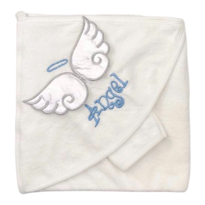 Дитячий рушник з кутиком махровий Ангел Молочний -Блакитний 85/75