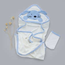 Дитячий рушник з кутиком махровий Зайка Блакитний 90/85