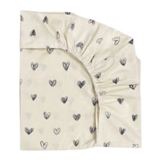 Простинка на гумці в ліжко Сердечка чорні на бежевому 120/60