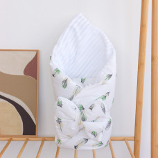 Плед зі з‘ємним утеплювачем та бантом-резинкою Пір‘їнки Зелені /Білий плюш 90/80