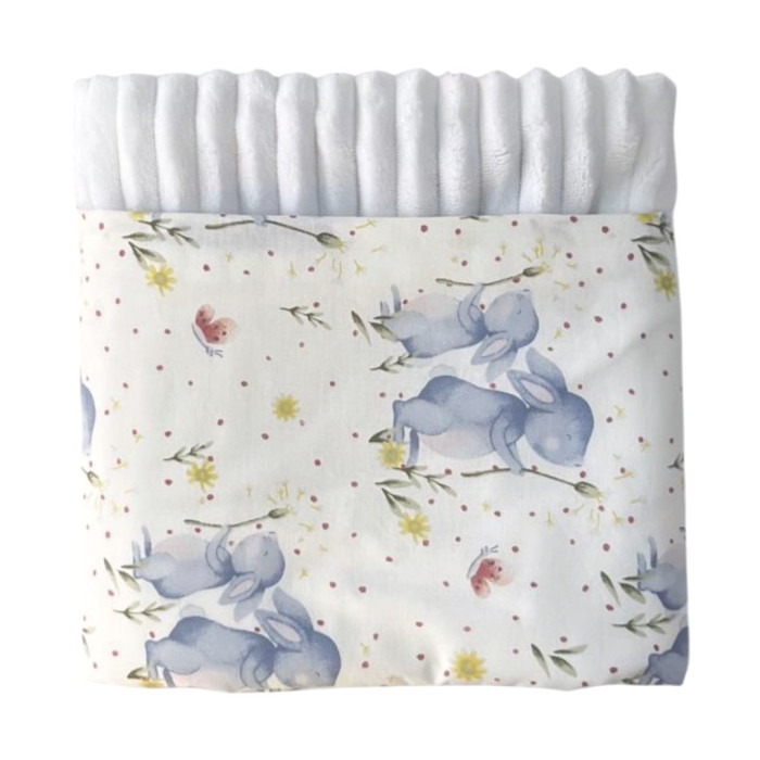 Плед плюш, без утеплення Зайчики Блакитний / Білий плюш 100/80