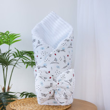 Плед зі з‘ємним утеплювачем та бантом-резинкою Квіточки Блакитний / Білий плюш 90/80