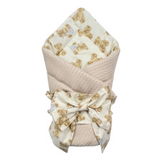 Плед-конверт з бантом резинкою 80/80 Бежевий Ведмедики / Літо