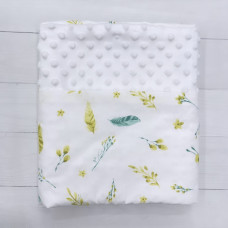 Плед плюш, без утеплення Листики/ Білий плюш пупиришка 100/80