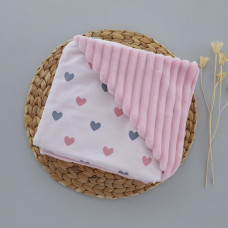 Плед плюш, без утеплення Сердечка Рожевий/ Рожевий плюш 100/80