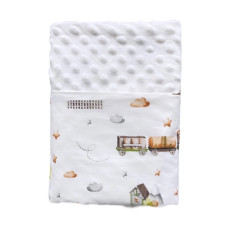 Плед плюш, без утеплення Паровоз Бежевий/ Білий плюш Пупиришка 100/80