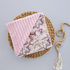 Плед плюш, без утеплення Единоріжки Рожевий / Рожевий плюш 100/80