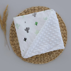 Плед плюш, без утеплення Кактуси / Білий плюш Пупиришка 100/80