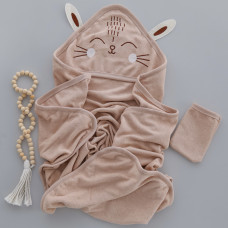 Дитячий рушник з кутиком махровий Зайчик Коричневий 90/85