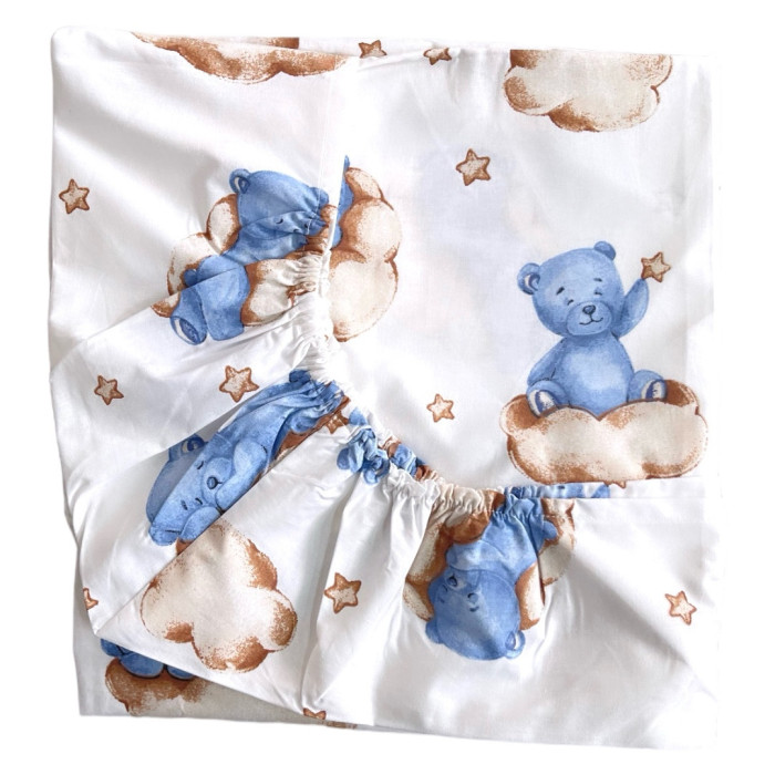 Простирадло на гумці в ліжко Ведмедик на хмаринці Блакитний 120/60