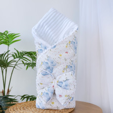 Плед зі зʼємним утеплювачем та бантом-резинкою Зайчики Блакитний /Білий плюш 90/80