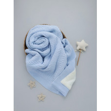 Плед вʼязаний утеплений (Natural Wool) Блакитний косичка 90/80