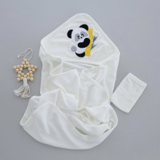 Дитячий рушник з кутиком махровий Панда Жовтий 90/85