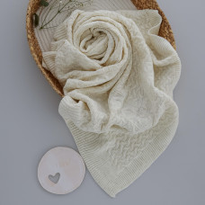Вʼязаний плед демісезонний світло Бежевий плетіння (Natural Wool) 90/75