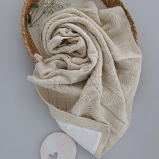 Вʼязаний плед демісезонний з підкладкою Бежевий косичка 90/80