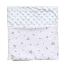 Плед плюш, без утеплення Сердечка Срібний (гліттер) / Білий плюш пупиришка 100/80