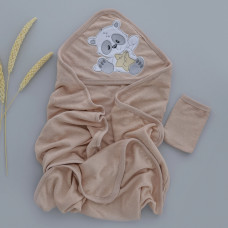 Дитячий рушник з кутиком махровий Ведмедик Зірка Бежевий 90/85