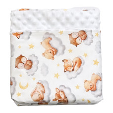 Плед плюш, без утеплення Лисички на хмаринці/ Білий плюш пупиришка 100/80