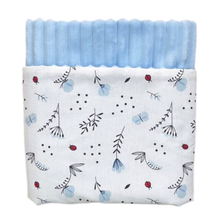 Плед плюш, без утеплення Квіточки Блакитний/ Блакитний плюш 100/80