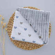 Плед плюш, без утеплення Сердечка Сірий/ Сірий плюш 100/80