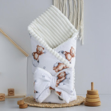 Плед зі з‘ємним утеплювачем та бантом-резинкою Ведмедик Коричневий на хмаринці/ Молочний плюш 90/80