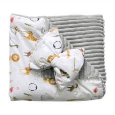 Плед зі зʼємним утепленням та бантом-резинкою Жирафіки /Сірий плюш 90/80