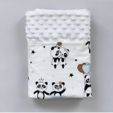 Плед плюш, без утеплення Панди Блакитний / Білий плюш пупиришка 100/80