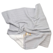 Плед в’язаний (100% cotton pampuk) з утепленням Світлий Сірий полоска 90/80