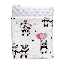 Плед плюш, без утеплення Панди Рожевий/ Білий плюш пупиришка 100/80