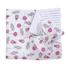 Плед зі зʼємним утеплювачем та бантом-резинкою Цукерки /Білий плюш 90/80