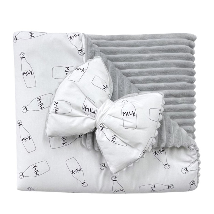 Плед зі з‘ємним утеплювачем та бантом-резинкою Мілк / Сірий плюш 90/80